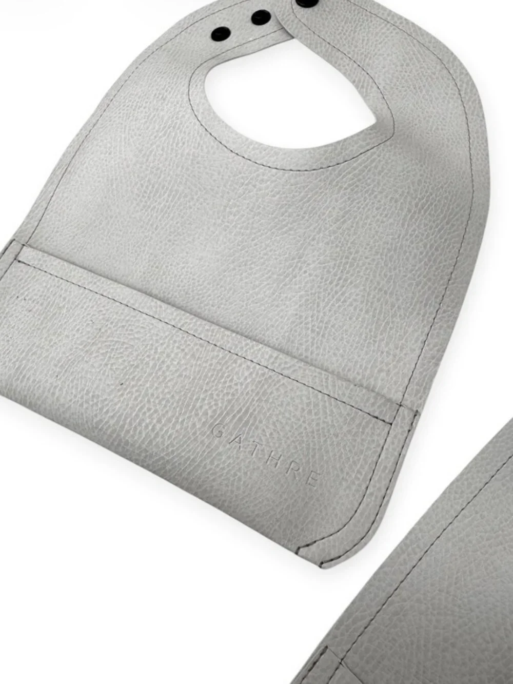 Gathre Vegan Leather Baby Bib Set of 2 Gray Pocket Bibs Weaning Feeding